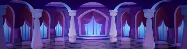 Free vector medieval royal castle ballroom interior at night