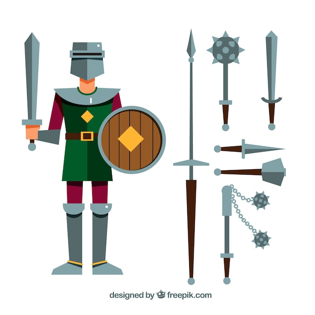 Free Vector medieval warrior with variety of weapons