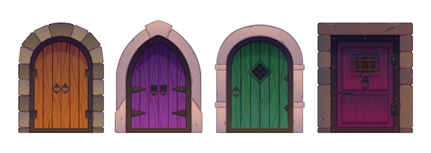 Free vector medieval wooden doors set