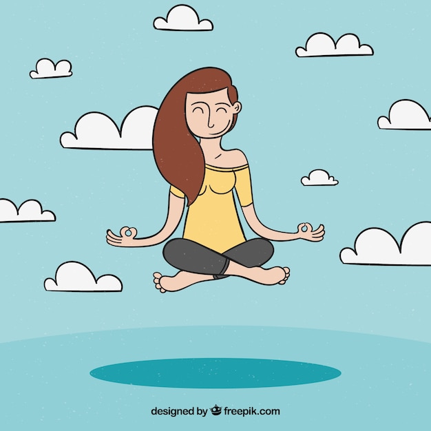 Free Vector meditating concept with hand drawn relaxed woman