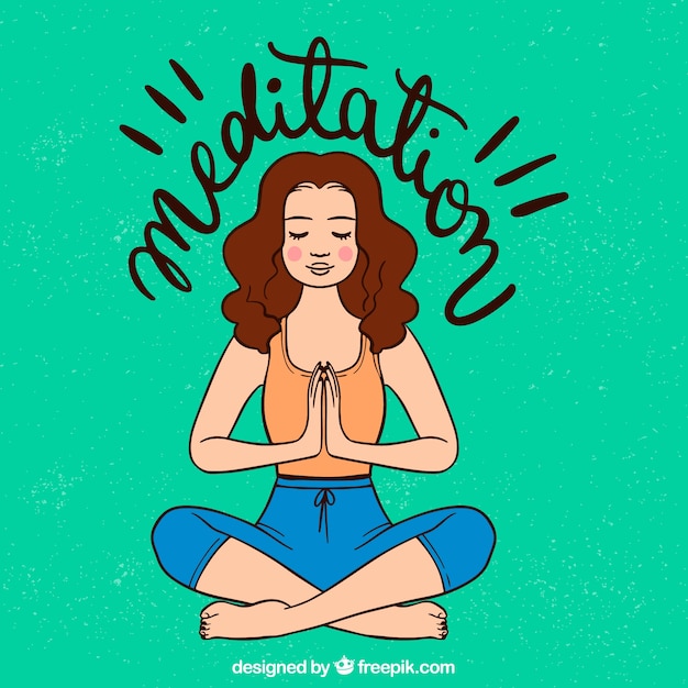 Free Vector meditating concept with hand drawn woman