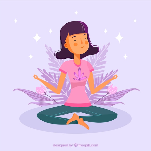 Free Vector meditating concept with hand drawn woman