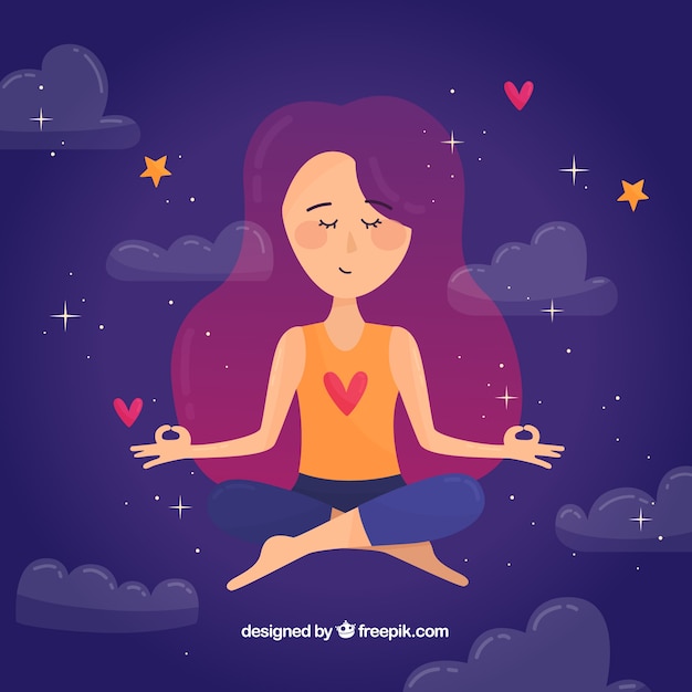 Free Vector meditating concept with hand drawn woman