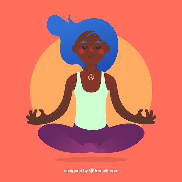 Meditating concept with hand drawn woman