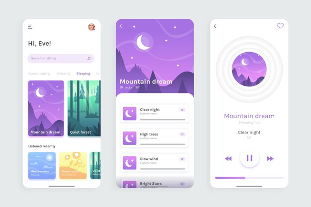 Meditation app interface concept