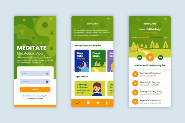 Meditation app screens collection