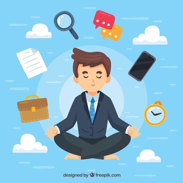 Meditation concept with businessman