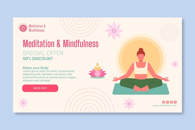 Free Vector meditation and mindfulness horizontal banner