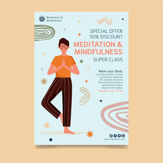 Meditation and mindfulness poster template