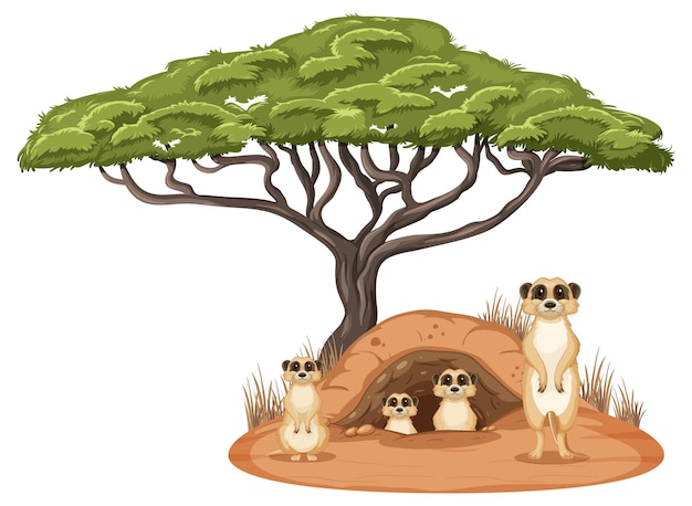 Meerkat family in cartoon style