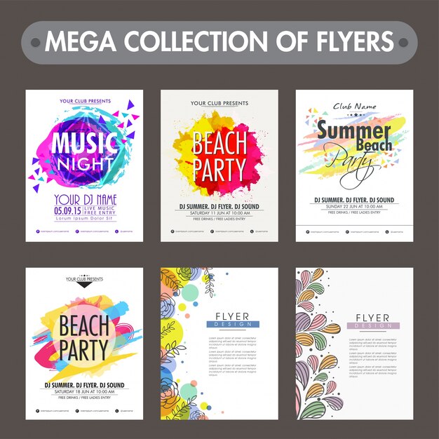  Mega collection of six different Party flyers or templates design