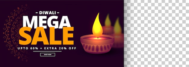 Mega happy diwali sale banner with image space