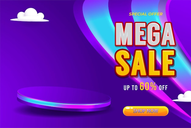 Mega sale banner template design with podium