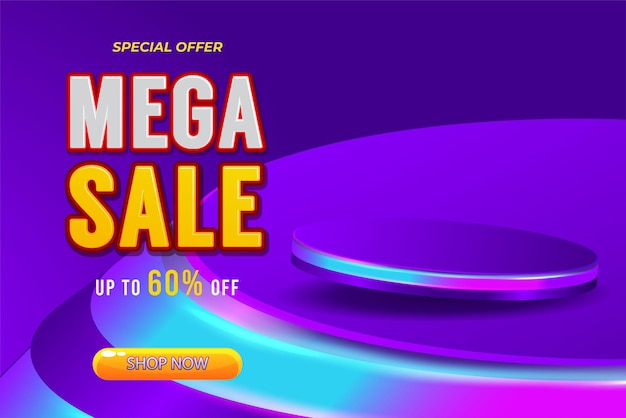 Mega sale banner template design with podium