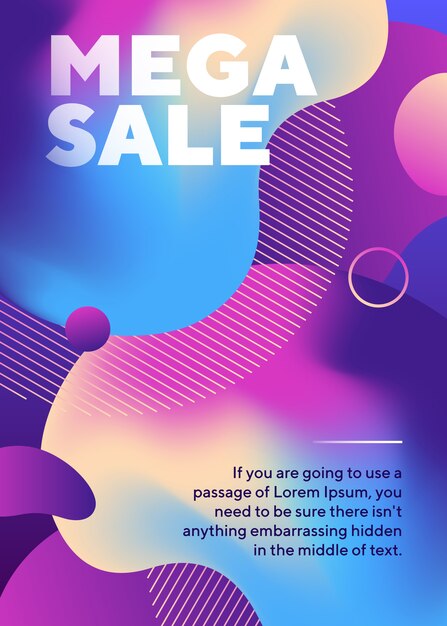 Mega sale lettering poster with dynamical neon shapes