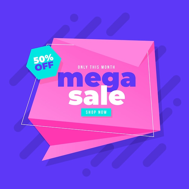 Mega sales banner in origami style