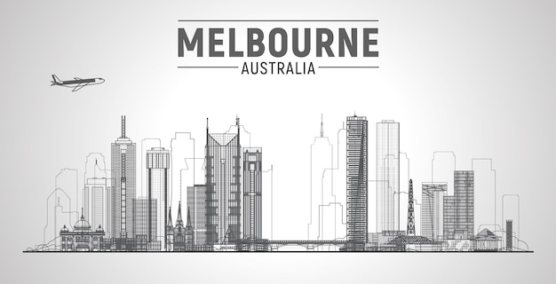 Melbourne Australia skyline vector illustration White background with city panorama Travel picture Image for Presentation Banner Placard and Web Site