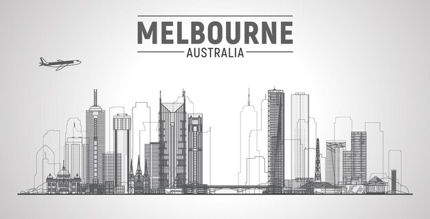 Melbourne Australia skyline vector illustration White background with city panorama Travel picture Image for Presentation Banner Placard and Web Site