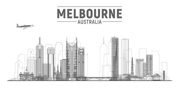 Melbourne Australia skyline vector illustration White background with city panorama Travel picture Image for Presentation Banner Placard and Web Site