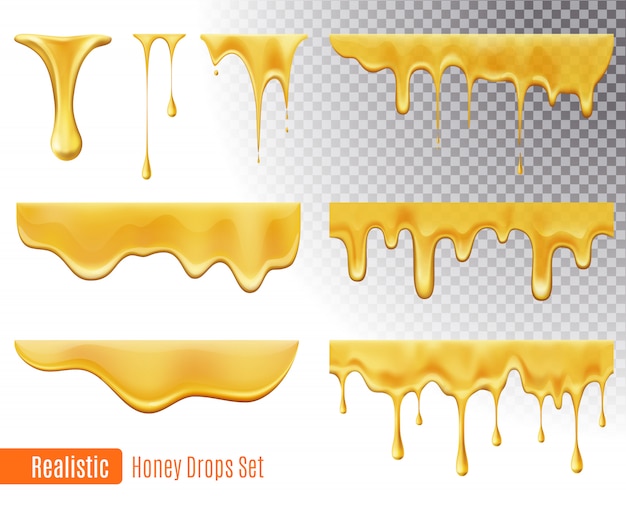 Melting honey drops realistic transparent set