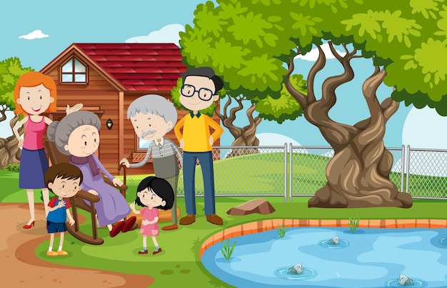 Free vector member of family at home outdoor scene