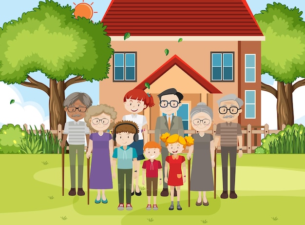 Free vector member of family at home outdoor scene