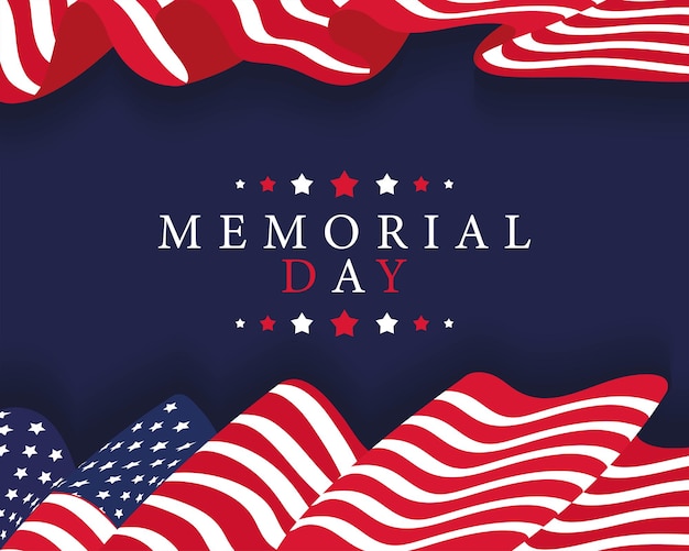 Free vector memorial day lettering frame with flags