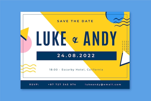 Memphis minimalist save the date wedding invitation