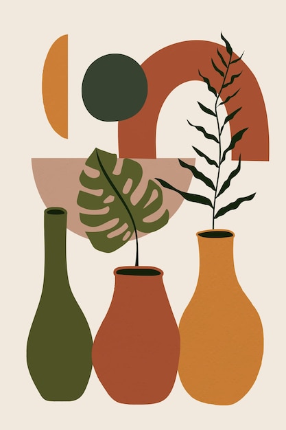 Free Vector memphis plant vector in vase earth tone