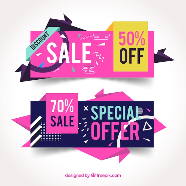 Free Vector memphis style sale banners