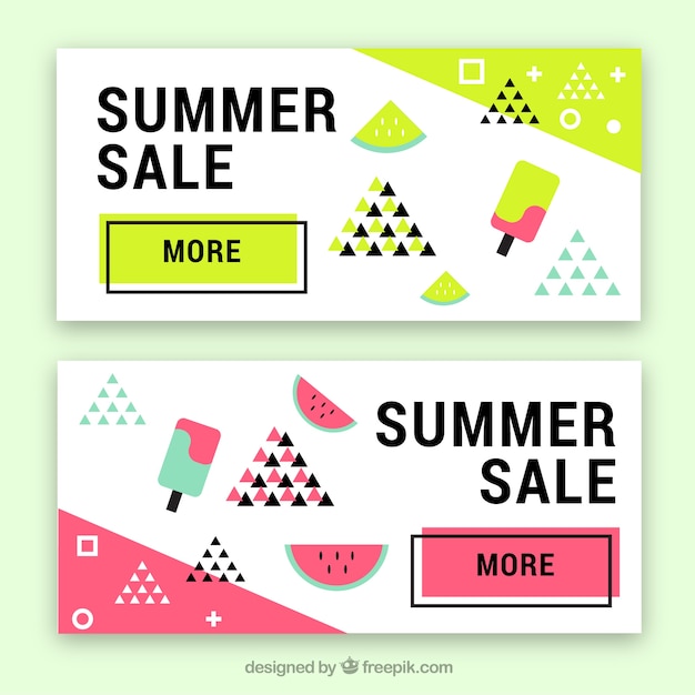 Memphis summer sale banners with ice-creams