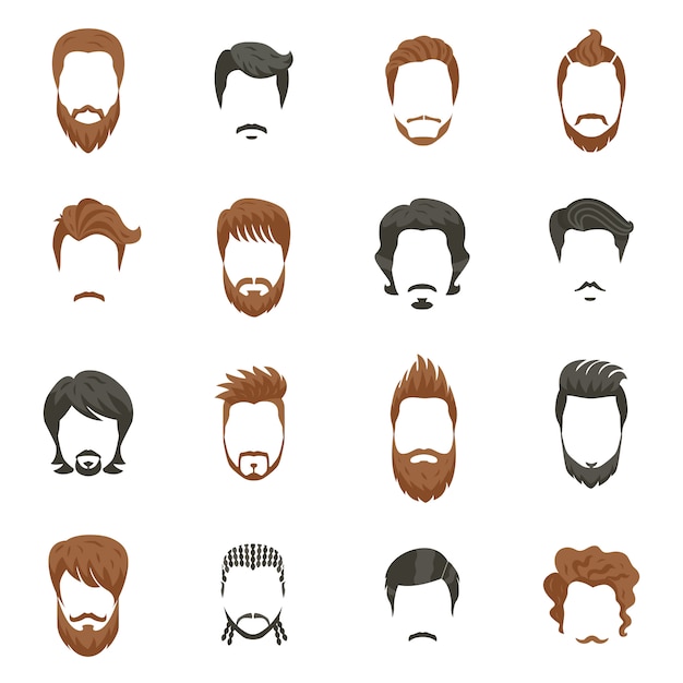 Men Hairstyle Icons Set 