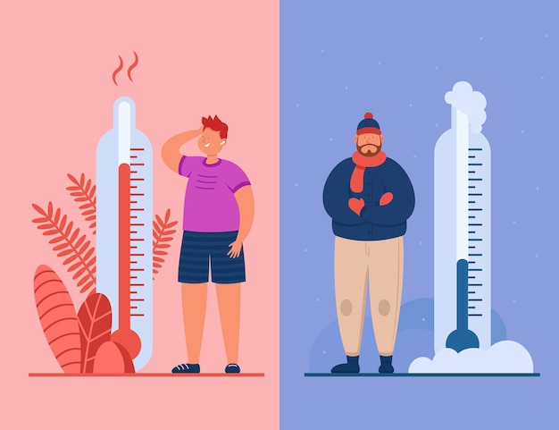 Men in heat and cold weather flat  illustration