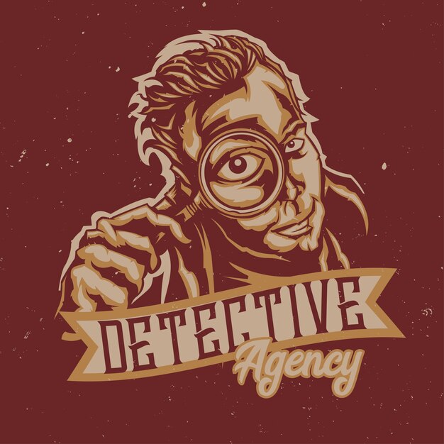 men holding magnifier, detective agency illustration with lettering