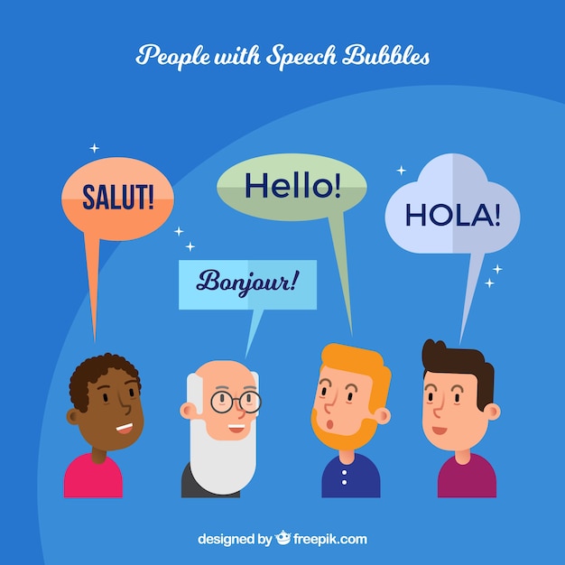 Free vector men speaking different languages with flat design