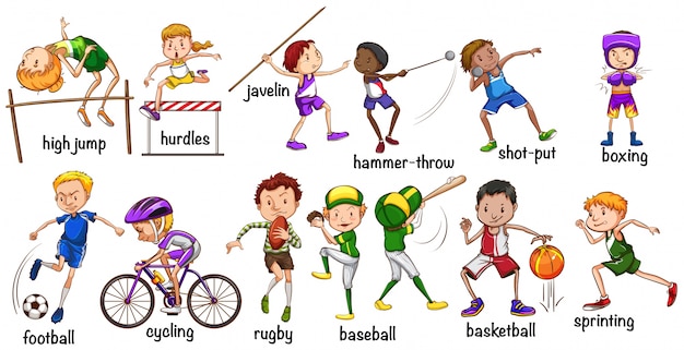 Men and women doing different sports illustration