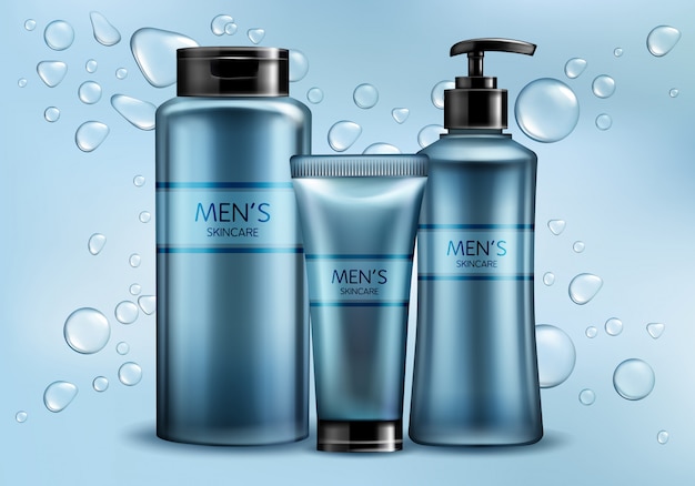 Free vector mens skincare cosmetics line 3d realistic vector advertising mockup.