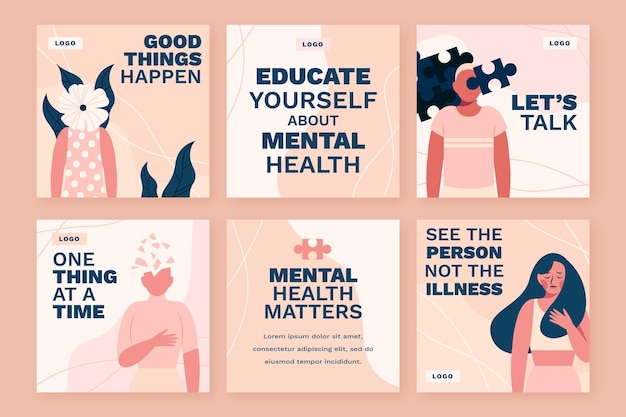 Free Vector mental health instagram posts collection