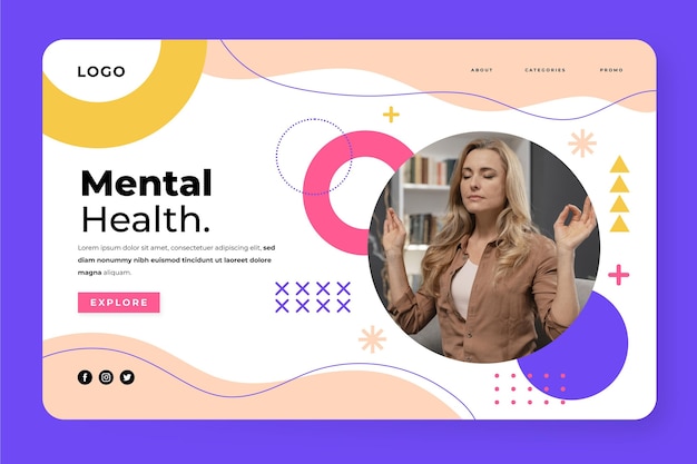 Mental health landing page template with photo