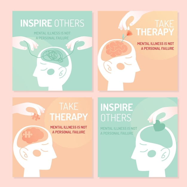 Free Vector mental health social media posts collection