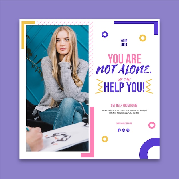 Free Vector mental health square flyer template