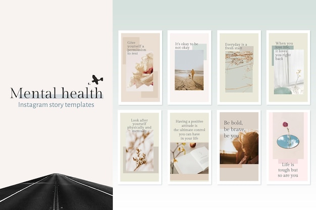 Mental health template vector set quote for social media post