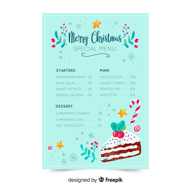 Menu template for christmas in restaurants