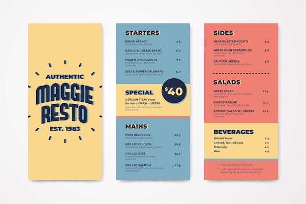 Menu template in colorful design