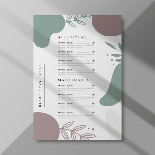 Menu template for restaurant