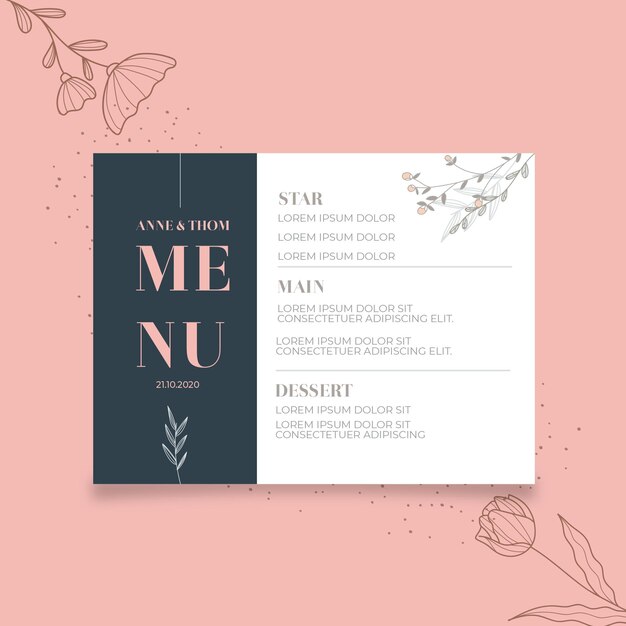 Menu template for wedding