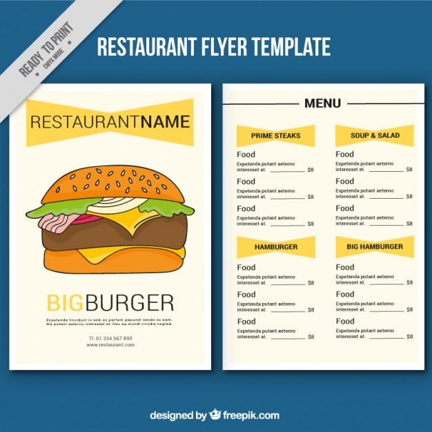 Free vector menu template with delicious hand-drawn hamburger