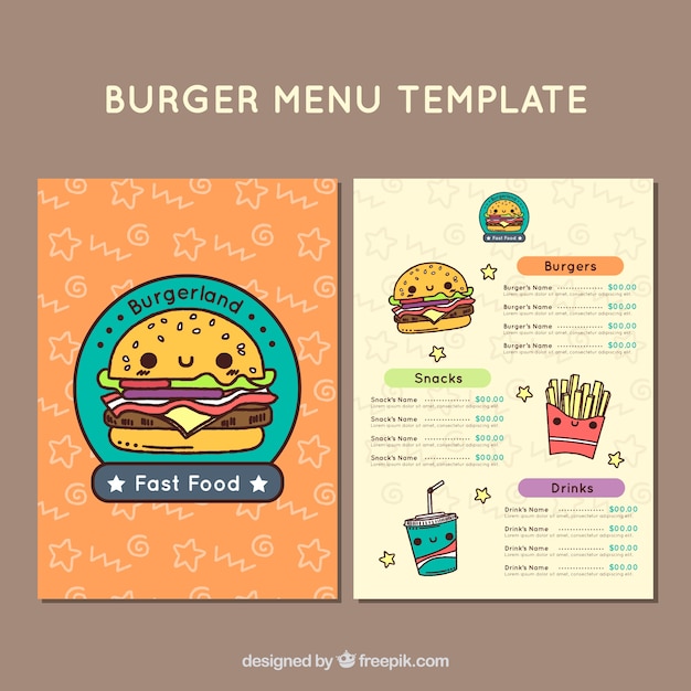 Menu template with food characters