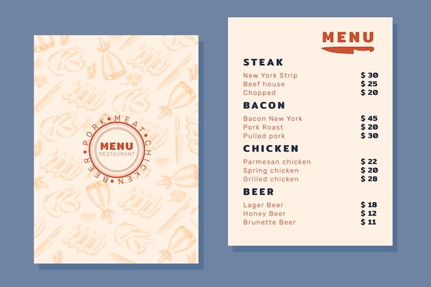 Menu with different dishes and beer