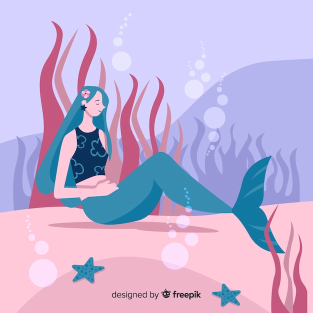 Mermaid character portrait flat design